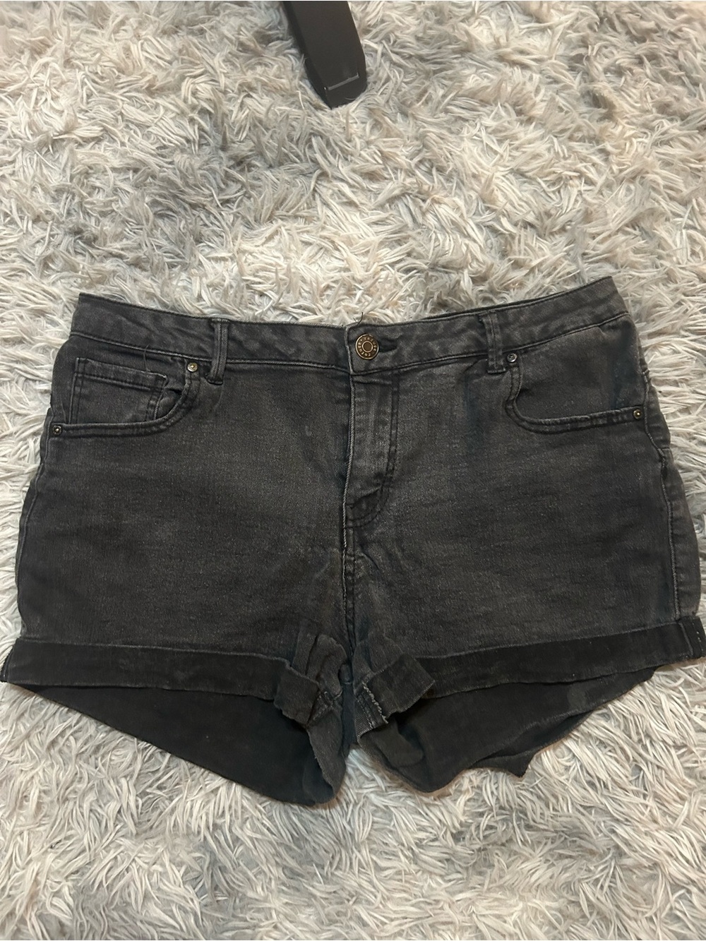 refuge Black Roll-Cuff Denim Shorts